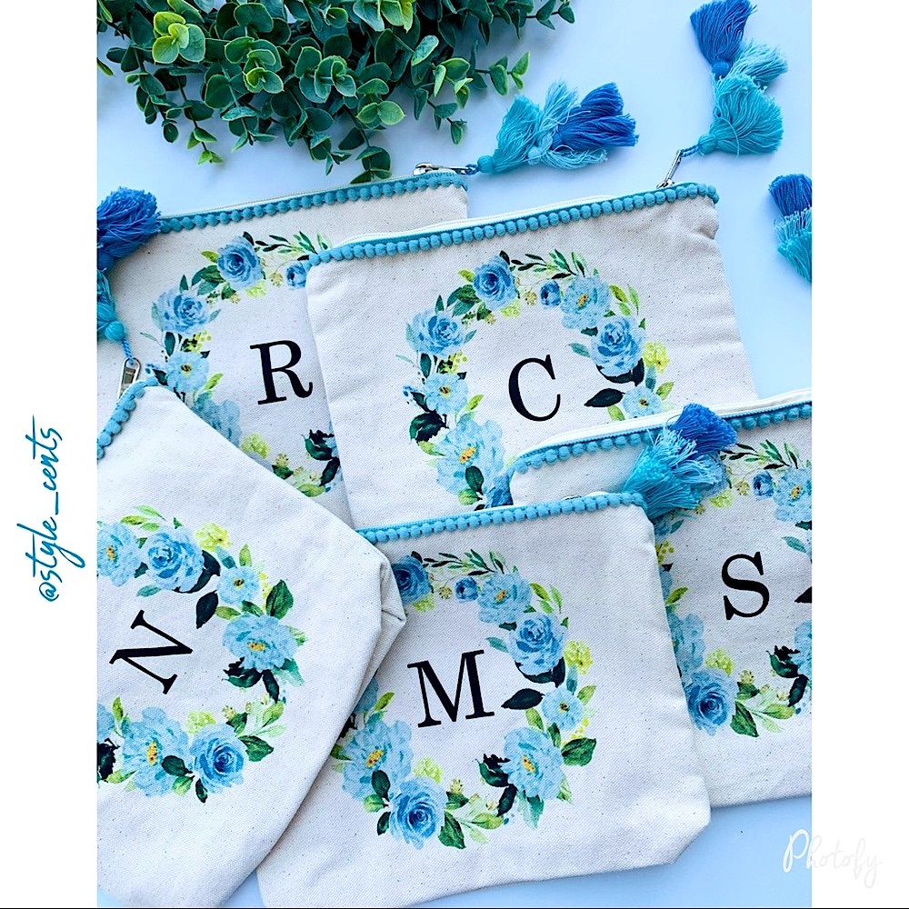 NEW Floral Monogrammed Tassel Pouches